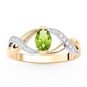 Pierścionek z żółtego i białego złota z oliwinem i brylantami AP-69ZB