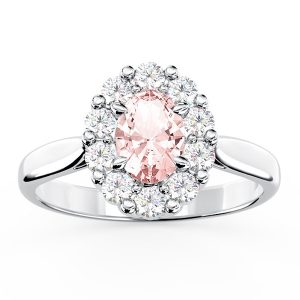 Pierścionek z białego złota z morganitem i diamentami BP-57B