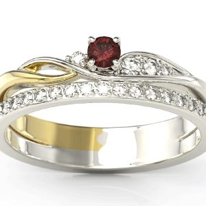 Pierścionek z białego i żółtego złota z granatem i brylantami BP-77BZ-GRA/D