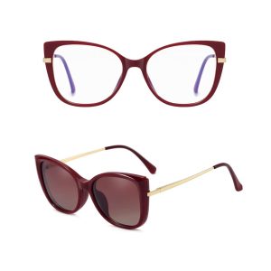 2w1 Okulary damskie do komputera z nakładką przeciwsłoneczną na magnes Clip-On 25138C bordowe