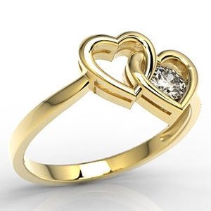Pierścionek w kształcie dwóch serc z żółtego złota z diamentem LP-52Z