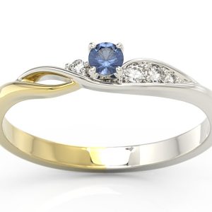 Pierścionek z białego i żółtego złota z szafirem i brylantami BP-7810BZ