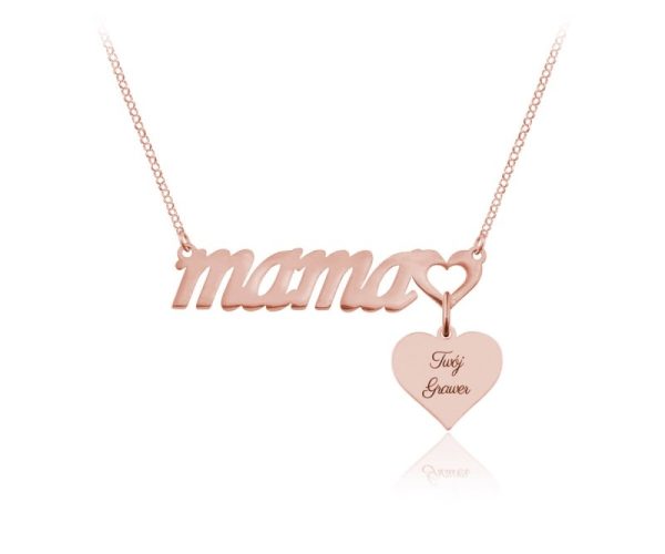 Naszyjnik Mama z sercem - grawer gratis - rose gold