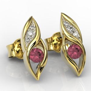 Kolczyki z żółtego złota z rubinami i diamentami APK-51Z-R
