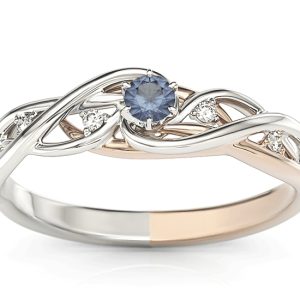 Pierścionek z białego i różowego złota z szafirem i brylantami BP-75BP