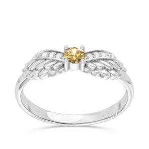 Pierścionek z białego złota z cytrynem i brylantami CP-62B