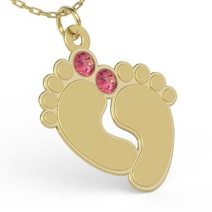 Naszyjnik ze srebra POZŁACANY z łańcuszkiem w kształcie stóp z cyrkoniami Swarovski ROSE - Grawer GRATIS!