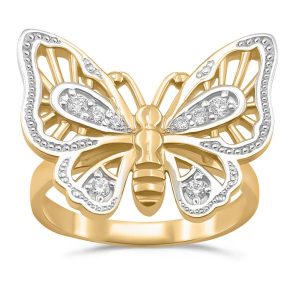 Pierścionek z żółtego złota - motyl - z cyrkoniami CP-45Z-R-C