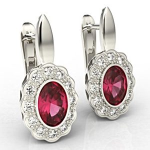 Kolczyki z białego złota z rubinami i diamentami LPK-79B