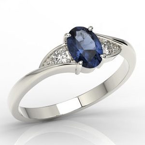 Pierścionek z białego złota z szafirem i diamentami AP-60B