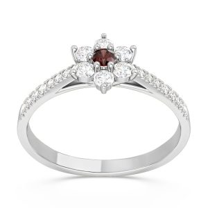 Pierścionek markiza z białego złota z z granatem i diamentami CP-64B-GRA/D