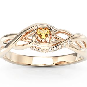 Pierścionek z różowego złota z topazem Swarovski i brylantami BP-73P