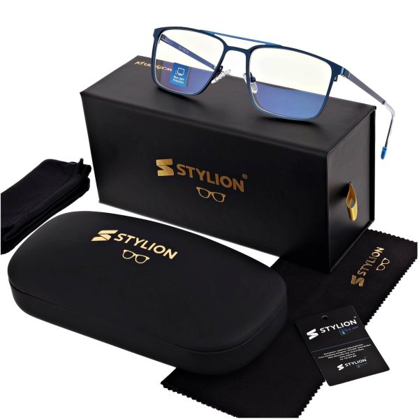 Męskie okulary PREMIUM +1.00 do czytania i komputera Blue Light+Antyrefleks STL280 niebieskie