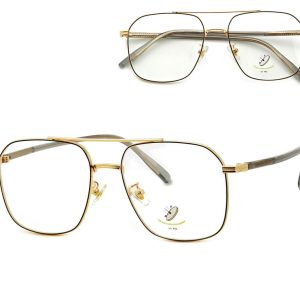 Pilotki Złoto-czarne druciane okulary zerówki filtr Blue Light do komputera 25108C ze skazą