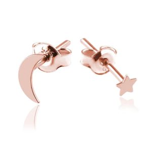 Kolczyki srebrne Księżyc i gwiazdka mini - rose gold