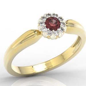 Pierścionek z żółtego i białego złota z granatem i diamentami AP-42ZB