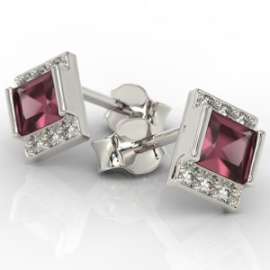 Kolczyki z białego złota z rubinami i diamentami LP-46B