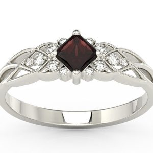 Pierścionek z białego złota z granatem i diamentami BP-86B