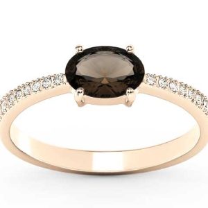Pierścionek z różowego złota z kwarcem dymnym i cyrkoniami BP-58P-C