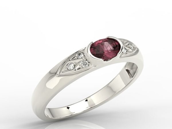 Pierścionek z białego złota z rubinem i diamentami 0,06 ct model AP-80B