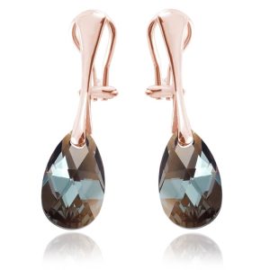 Srebrne klipsy z kryształem Swarovski - 16mm - Bronze Shade - rose gold