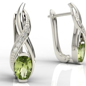 Kolczyki z białego złota z oliwinami i brylantami APK-69B