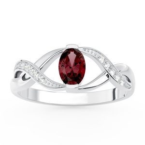 Pierścionek z białego złota z granatem i brylantami AP-69B