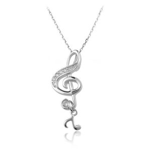 Naszyjnik srebrny klucz wiolinowy z nutką - rodowany