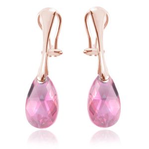Srebrne klipsy z kryształem Swarovski - 16mm - Light Rose AB - rose gold