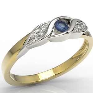 Pierścionek z żółtego i białego złota z szafirem i diamentami AP-51ZB