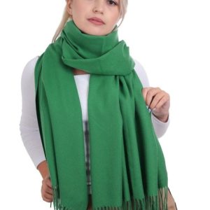 Zielony Szalik damski duży cashmere frędzle SZA-73 ze skazą
