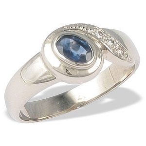 Pierścionek ze złota z szafirem i diamentami JP-30B