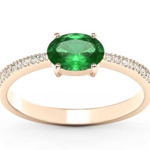 Pierścionek z różowego złota ze szmaragdem i cyrkoniami BP-58P-C