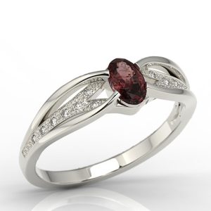 Pierścionek z białego złota z granatem i diamentami LP-39B