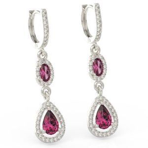 Kolczyki z białego złota z topazami czerwonymi i diamentami BP-44B