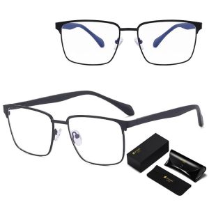 Metalowe męskie okulary zerówki z filtrem Blue Light do komputera 25141 czarne + akcesoria