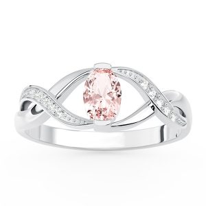 Pierścionek z białego złota z morganitem i brylantami AP-69B