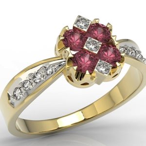 Pierścionek z żółtego złota z rubinem i diamentami model JP-56Z-R