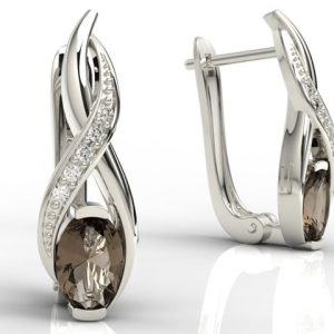 Kolczyki z białego złota z kwarcami dymnymi i brylantami APK-69B