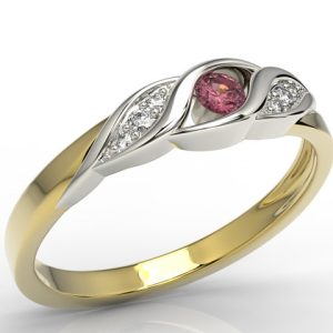 Pierścionek z żółtego i białego złota z rubinem i diamentami AP-51ZB