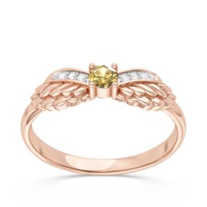 Pierścionek z różowego złota z cytrynem i brylantami CP-62P