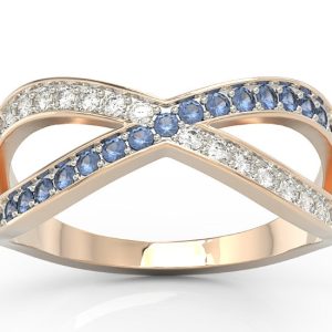 Pierścionek z różowego złota z szafirami i diamentami BP-84P