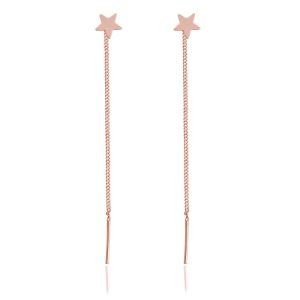 Kolczyki srebrne gwiazdka przeciągane przez ucho - rose gold
