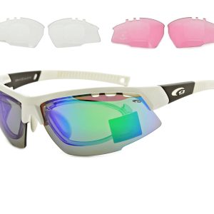 Białe okulary sportowe z wkładką korekcyjną i wymiennymi soczewkami Goggle E864-4R