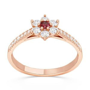 Pierścionek markiza z różowego złota z rubinem i diamentami CP-64P-RUB/D