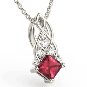 Wisiorek z białego złota z topazem Swarovski Red i brylantami BPW-86B