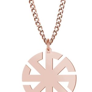 Srebrny naszyjnik Słowiański Kołowrót Swarga Swarożyca Swarzyca - gruby łańcuszek - rose gold
