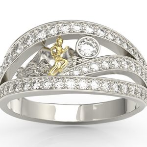 Pierścionek biegaczka, z białego i żółtego złota z brylantami BP-94BZ