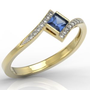 Pierścionek z żółtego złota z szafirem i cyrkoniami LP-46Z-R/C