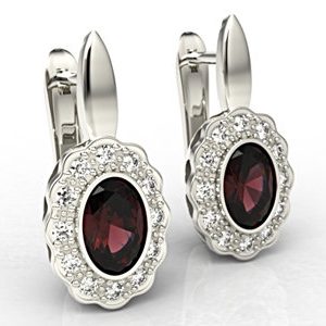 Kolczyki z białego złota z granatami i diamentami LPK-79B